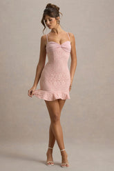 Luisa | Pink Satin Sweetheart Mini Dress With Lace Details